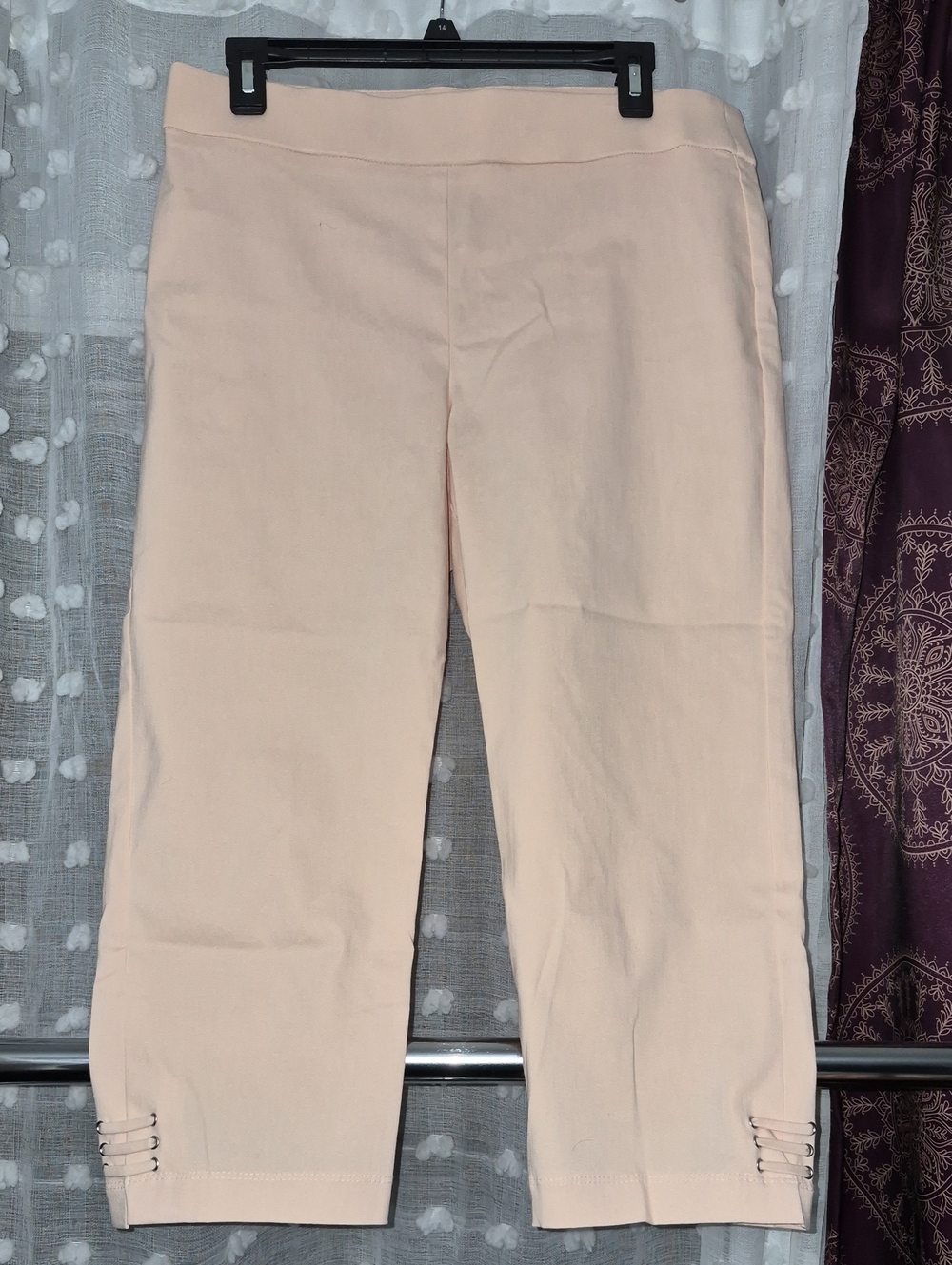Women's Light Peach Capri Pants with Hem Tab Detail 12p